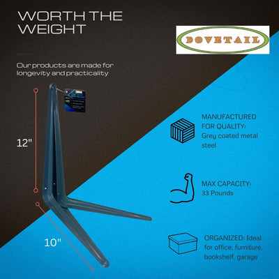 2 Pc. 10" X 12" Gray Steel Shelf Bracket With Pre-drilled Holes - TH64-1012-Z02 - ToolUSA