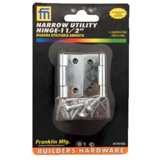 2 Pc. 1.5" Narrow Utility Hinges Suitable - For Cabinet Doors or Box Lids - TH8615BL-YZ - ToolUSA