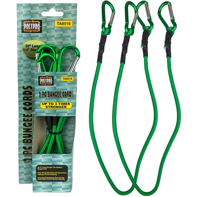 2 Pc. 30 Inch Bungee Cords, Snap-Hook Carabiners - TA8516 - ToolUSA