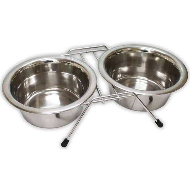 2 Piece Large Stainless Steel Pet Bowls with Stand - U-89015 - ToolUSA