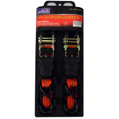 2 Piece Ratchet Tie Downs, Each In Size: 1 InchWide X 15 Feet - LYAL-5449 - ToolUSA