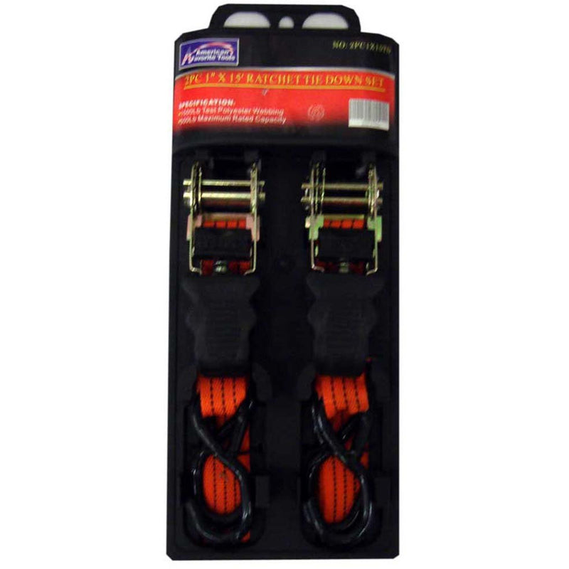 2 Piece Ratchet Tie Downs, Each In Size: 1 InchWide X 15 Feet - LYAL-5449 - ToolUSA