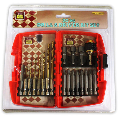 20 Piece Drill And Driver Bit Set With Plastic Storage Case - TZ-16450 - ToolUSA