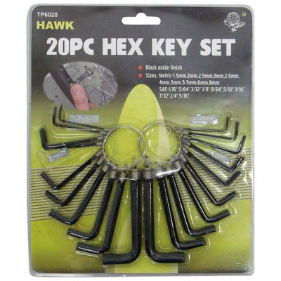 20 Piece Hex Key Set in Metric & SAE Sizes - TP-06020 - ToolUSA