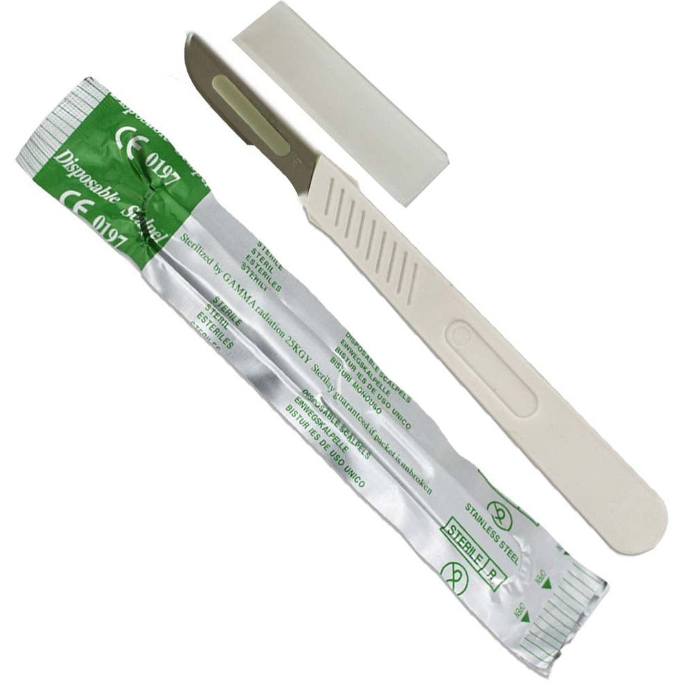 disposable scalpel with stainless steel blade and protective cover