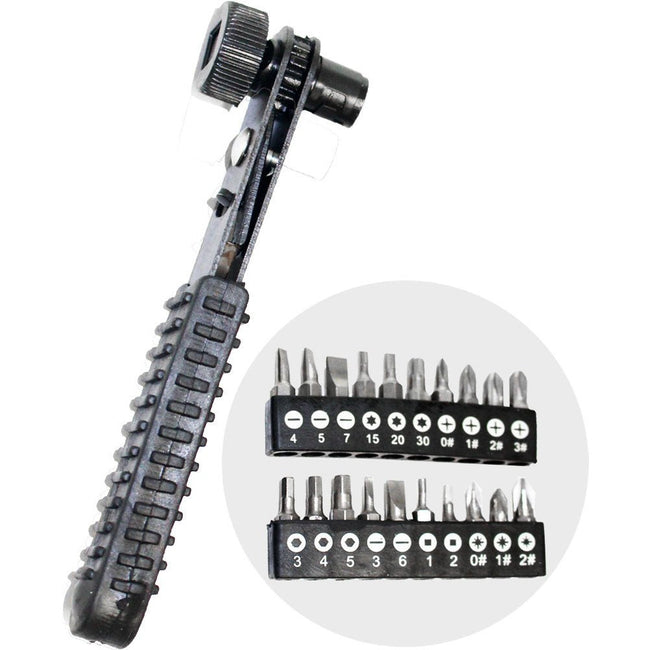 21 Piece Screwdriver Bit Set With Reversible Ratcheting Handle - PS-02575 - ToolUSA