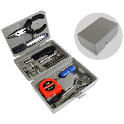 22 Piece Tool Set - Tape Measure, Wrench, Pliers, Cutter, Flashlight & More in Fitted Case - PS-41058 - ToolUSA