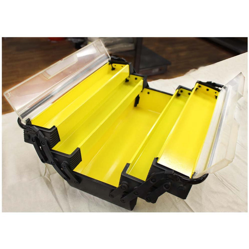 23-1/2" x 8" x 9" Metal Tool Box With 2 Tiers On Each Side That Lift Up & Out - MJ-93085 - ToolUSA
