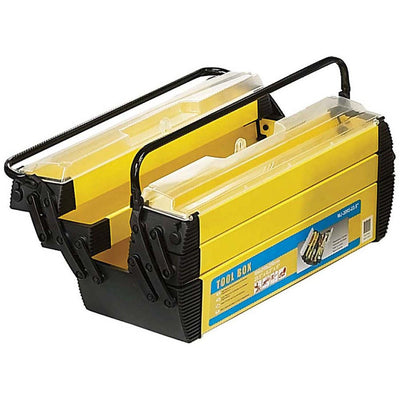 23-1/2" x 8" x 9" Metal Tool Box With 2 Tiers On Each Side That Lift Up & Out - MJ-93085 - ToolUSA