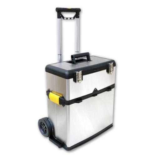 23.5" x 10.5" x 20" Stainless Steel Stacking Toolbox On Wheels With Extendable Handle - MJ-17573 - ToolUSA