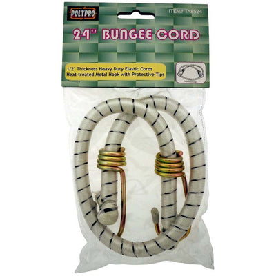24" Heavy Duty White Bungee Cord, Rubber Tipped Hooks (Pack of: 2) - TA-08524-Z02 - ToolUSA