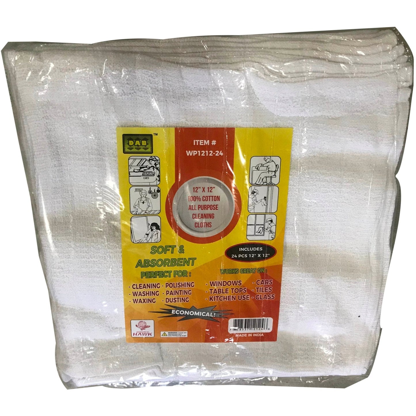 24 Pc 12" x 12" White Cotton Wiping Cloth Set - SF-12124 - ToolUSA