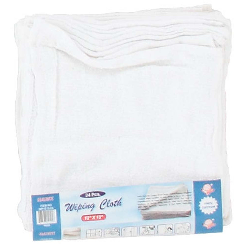 24 Pc 12" x 12" White Cotton Wiping Cloth Set - SF-12124 - ToolUSA