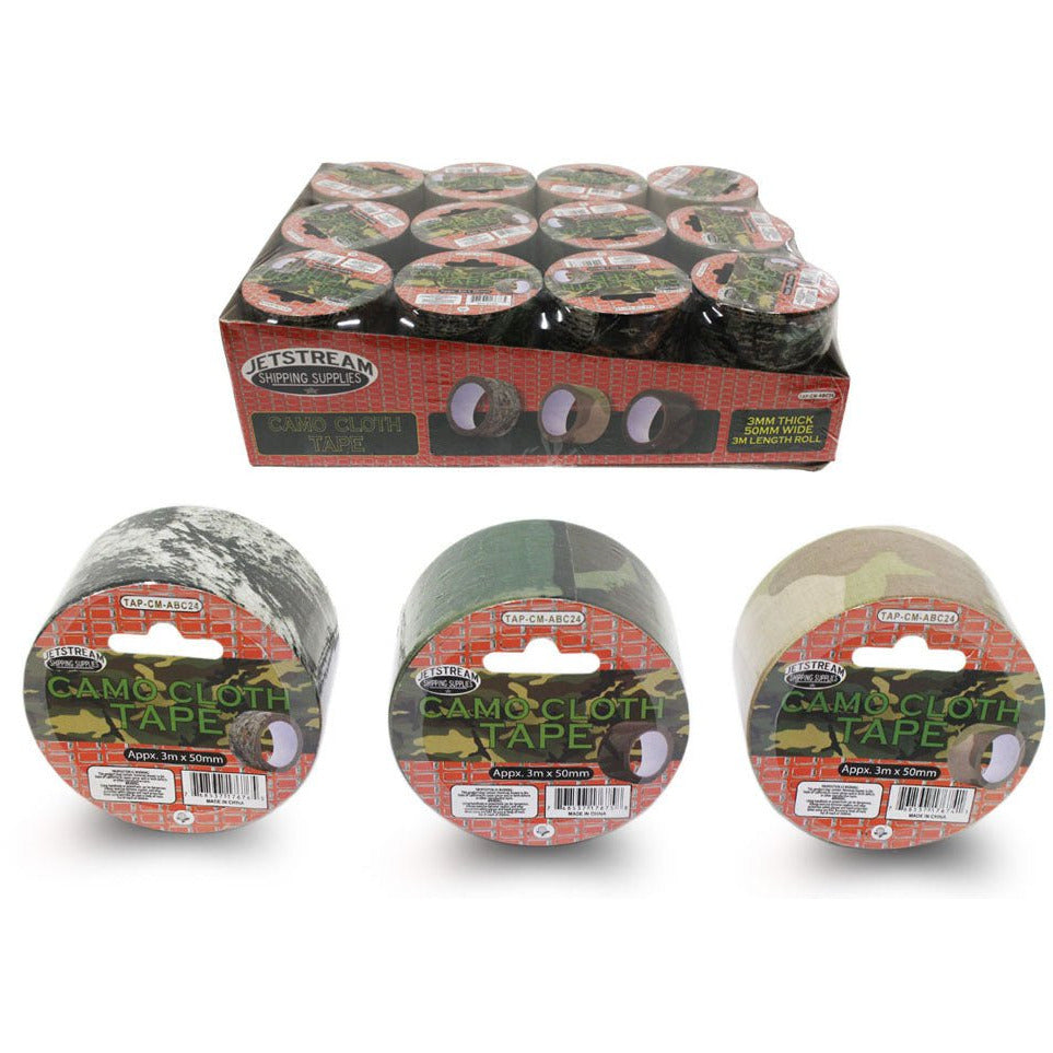 24 Piece Camouflage Cloth Tape - 3 Patterns - 9 Feet x 2 Inches - TAP-CM-ABC24 - ToolUSA
