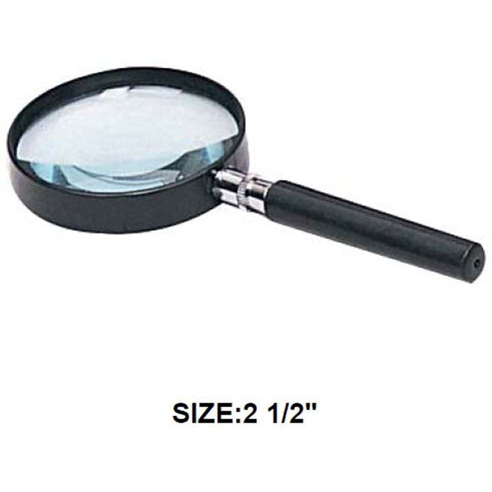 2.5" Diameter, 2X Power Lens Handheld Magnifier With Black Frame And H