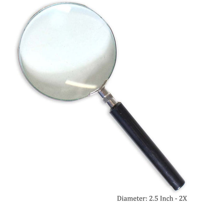 2.5" Diameter Lens, 2X Power, Metal Rim Magnifier With Black Plastic Handle - MG-08776 - ToolUSA