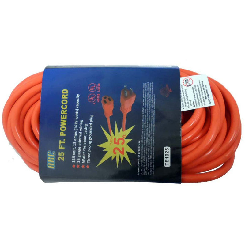 25 Foot Heavy Duty Orange Extension Cord With Grounded 3-Prong Plug - TE-01025 - ToolUSA