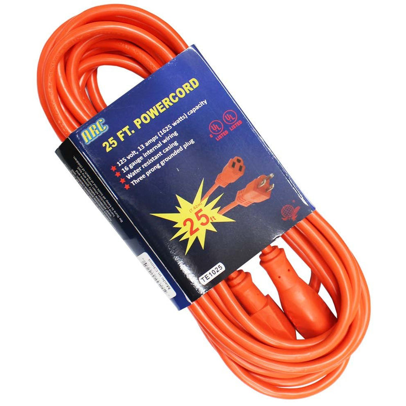 25 Foot Heavy Duty Orange Extension Cord With Grounded 3-Prong Plug - TE-01025 - ToolUSA