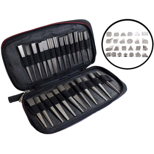 25 Piece Metal Shape Stamping Set with Zipper Case - TJ-44446 - ToolUSA