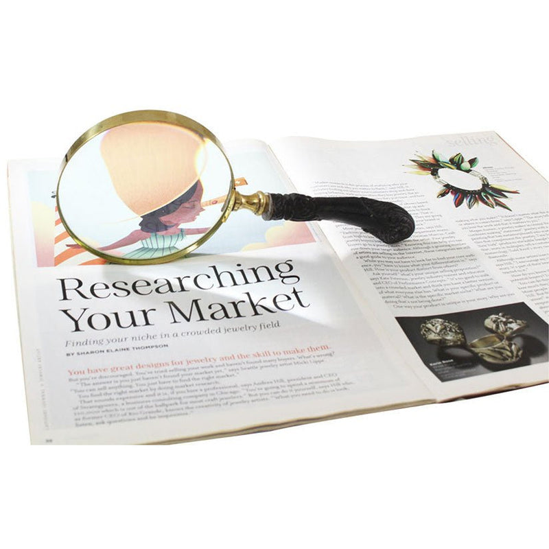 2x Stylish Handheld Magnifier | 4 Inch Lens + Brass Frame + Ornate Carved Handle - G8445-2186MH - ToolUSA
