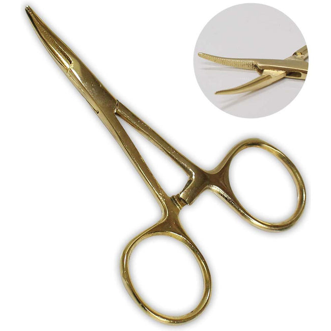 3-1/2 Inch Curved Tip Gold Colored Stainless Steel Hemostat: S3-03246 - S3-03246 - ToolUSA