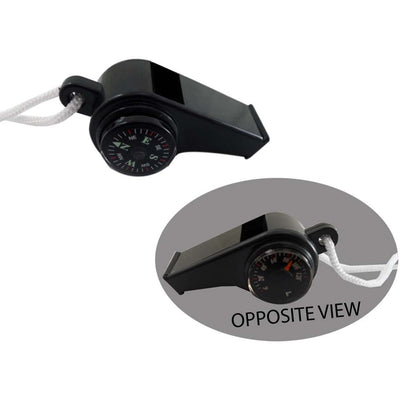 3 In 1 Whistle - Compass - Thermometer With Lanyard - Black - PC-03001 - ToolUSA