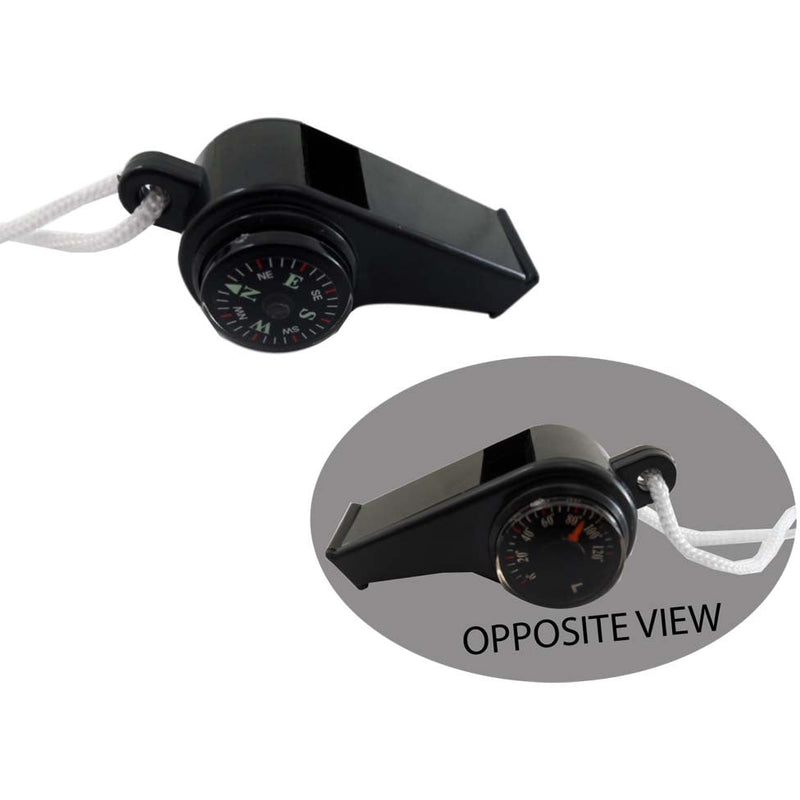 3 In 1 Whistle - Compass - Thermometer With Lanyard - Black - PC-03001 - ToolUSA