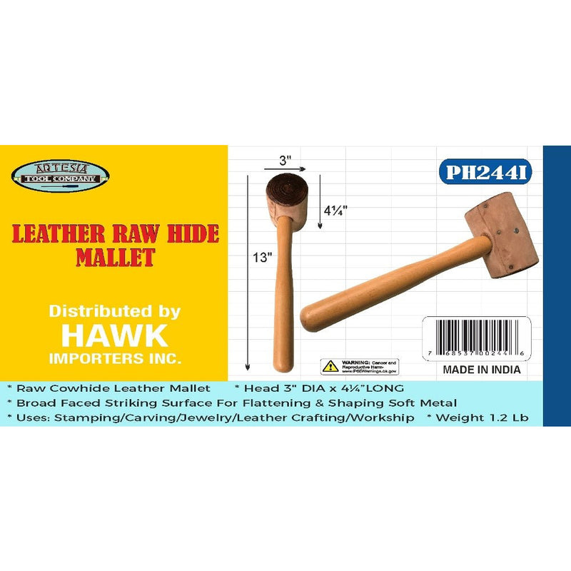 3 Inch Rawhide Mallet With Wooden Handle-13 Inches Long Overall - PH-00244 - ToolUSA