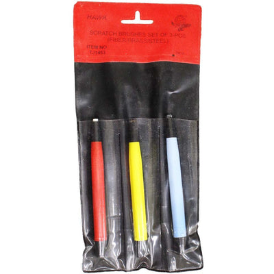 3 Piece-5 Inch Long Scratch Brush Set In Nylon, Steel, And Brass Bristles - TJ01-11453 - ToolUSA