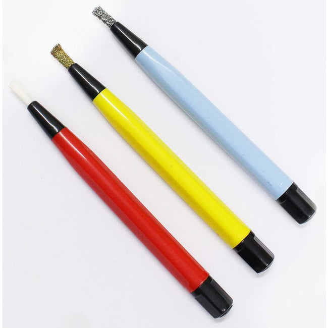 3 Piece-5 Inch Long Scratch Brush Set In Nylon, Steel, And Brass Bristles - TJ01-11453 - ToolUSA