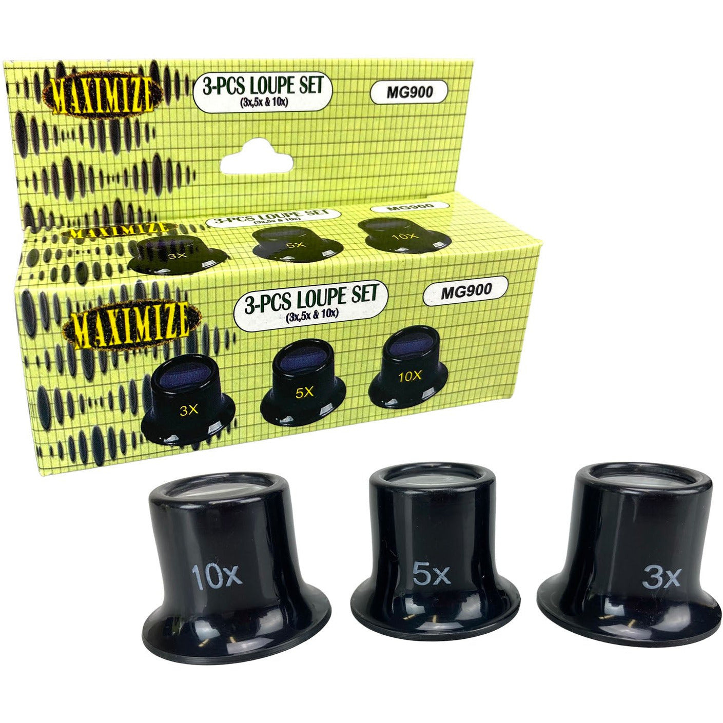 3 Piece Black Jeweler's Loupe Set - 3X, 5X and 10X Power - MG-20900 - ToolUSA