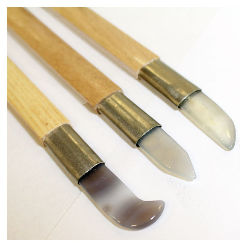 3 Piece Clay and Wax Carving Tools Set made of Genuine Agate Gemstone - TJ9785-6-AGT - ToolUSA