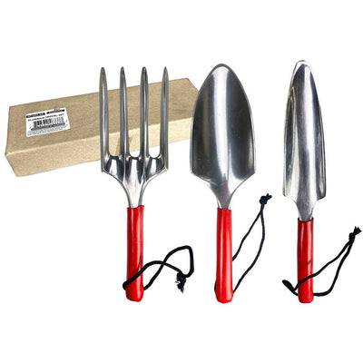 3 Piece Deluxe Gardening Hand Tool Set Including Hand Fork, Trowel, And Transplant Trowel - GT1003-AG - ToolUSA