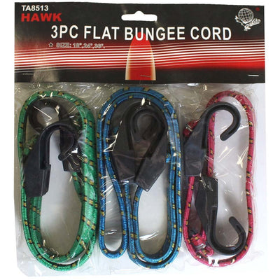 3 Piece Flat Bungee Set with Hooks (Pack of: 2) - TA-18513-Z02 - ToolUSA
