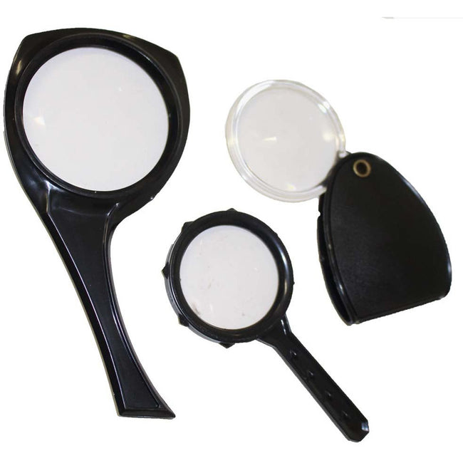 3 Piece Plastic Economical Magnifier Set With 3 Different Styles Of Handheld 2X Magnifiers - MG-97530 - ToolUSA