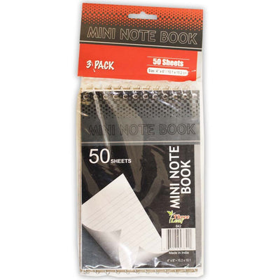 3 Piece Set Of 3- 50 Page Mini Notebooks With Spiral Bound Tops- 6 X 4 Inches (Pack of: 2) - HK-46869-Z02 - ToolUSA