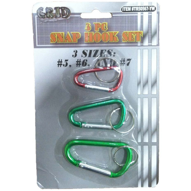 3 Piece Snap Hook Aluminum Key Ring Set - TR-TR50567-YW - ToolUSA
