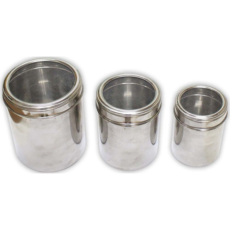3 Piece Stainless Steel Canister Set With Clear Lids - U-81030 - ToolUSA