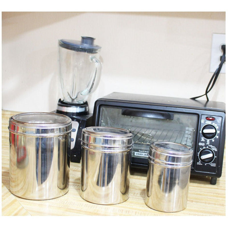 3 Piece Stainless Steel Canister Set With Clear Lids - U-81030 - ToolUSA
