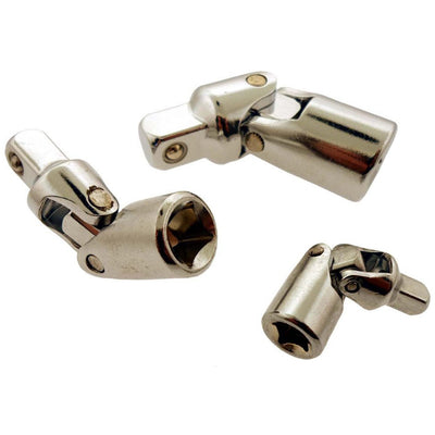 3 Piece Universal Joint Set, In Sizes: 1/4", 3/8", and 1/2" Sizes, With Swivel Joints - TP-02603 - ToolUSA