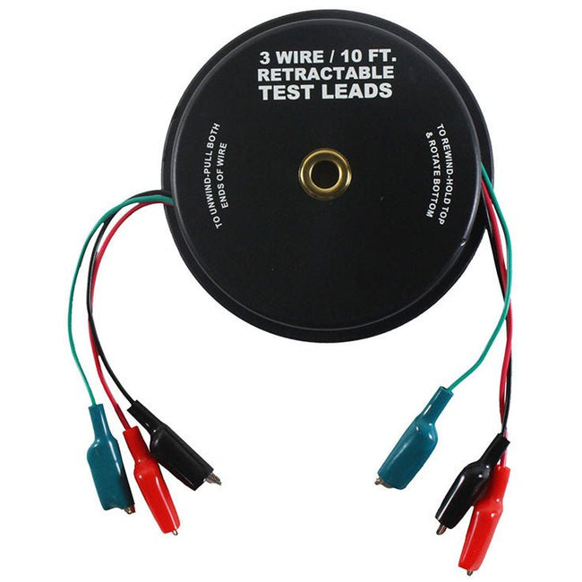 3 Wire 10 Foot Retractable Test Leads, 3 Colors - LAJW-T0010 - ToolUSA
