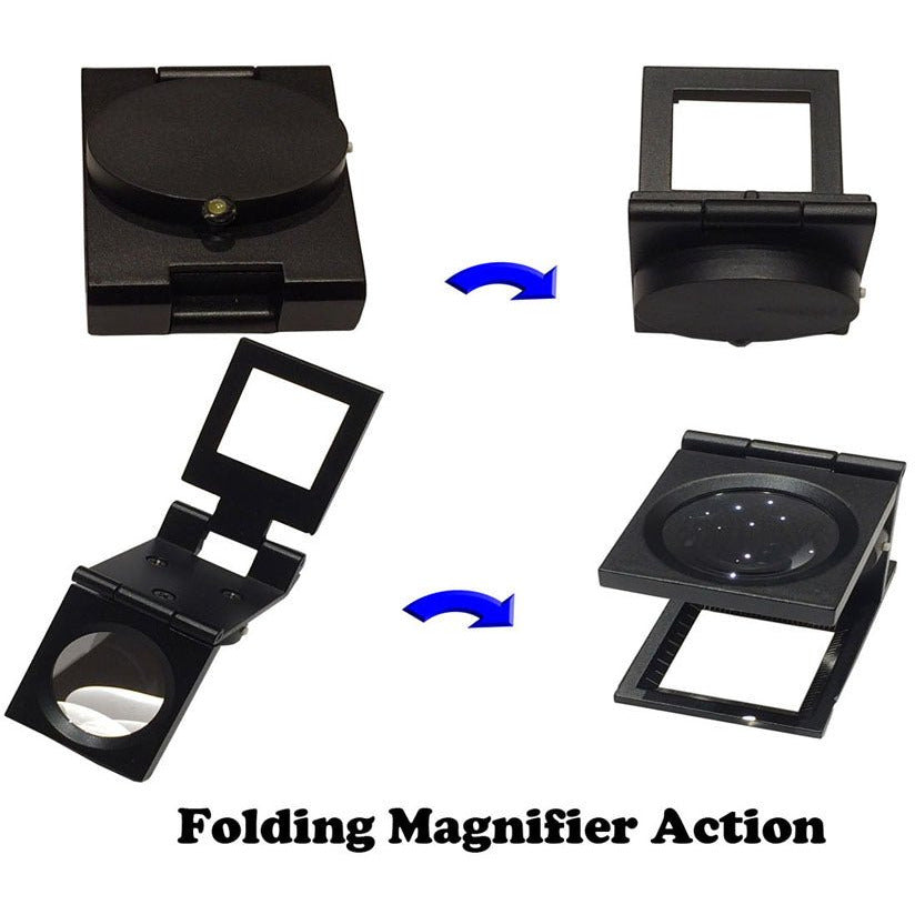 30mm Diameter Lens, Folding LED 6X Magnifier With Black Frame, And Rulers in SAE & Metric - MG7600B-LED - ToolUSA