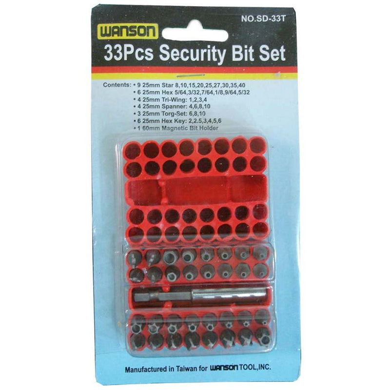 33-Piece Security Bit Set with Magnetic Extension Bit Holder - SAE/Metric sizes - TU-FR-8234 - ToolUSA