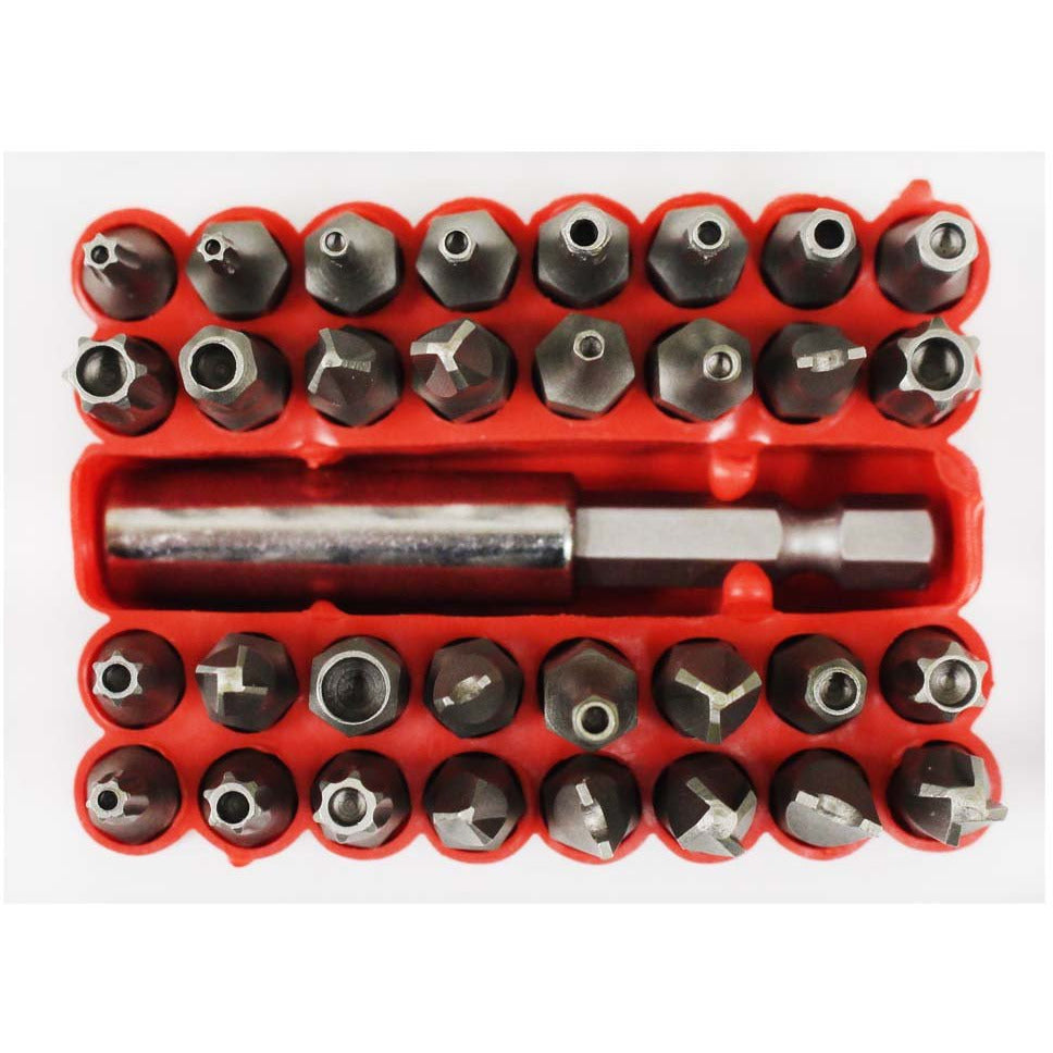 33-Piece Security Bit Set with Magnetic Extension Bit Holder - SAE/Metric sizes - TU-FR-8234 - ToolUSA