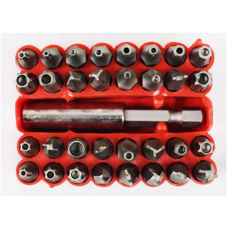 33-Piece Security Bit Set with Magnetic Extension Bit Holder - SAE/Metric sizes - TU-FR-8234 - ToolUSA