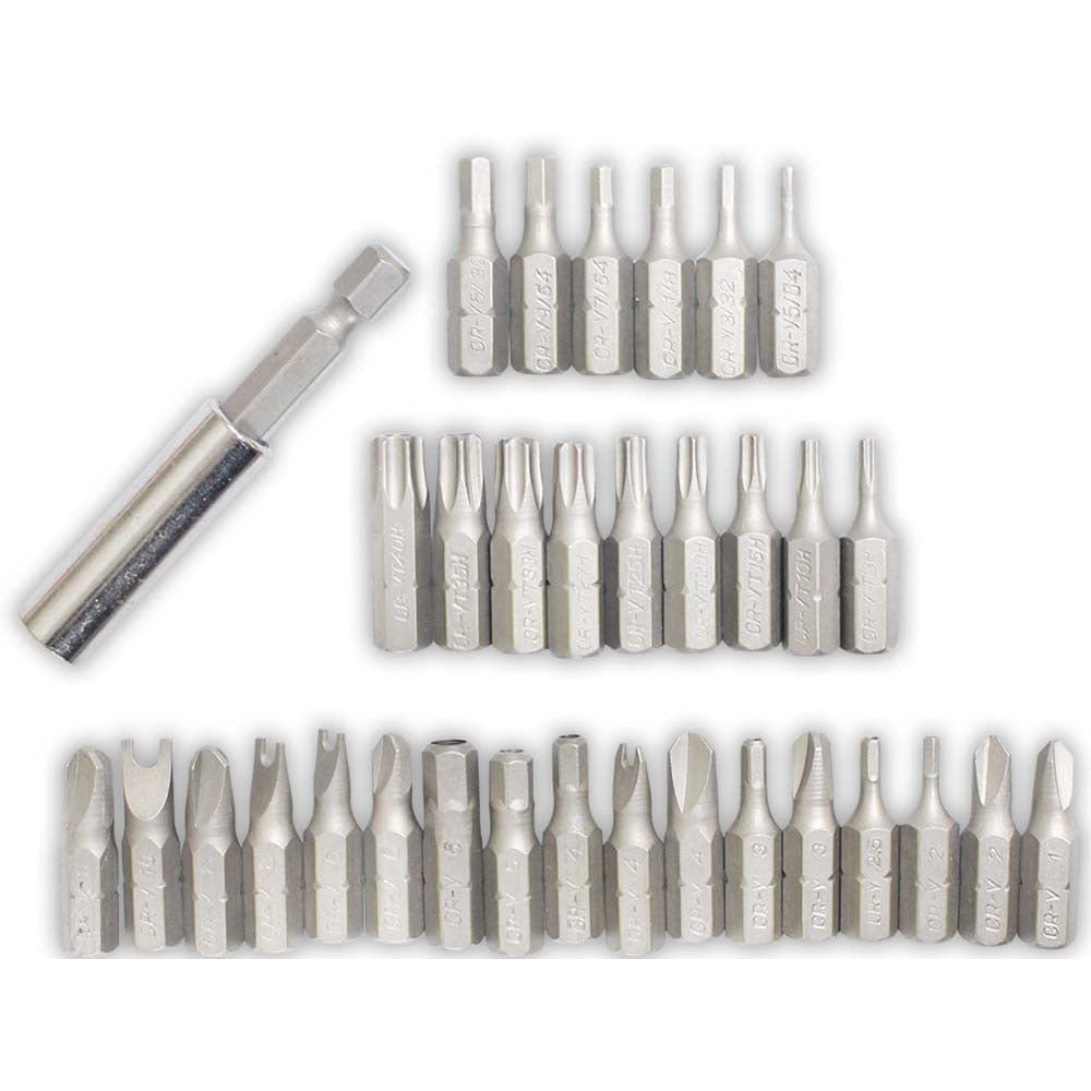 33-Piece Security Bit Set with Magnetic Extension Bit Holder - SAE/Metric sizes - TU-FR-8234 - ToolUSA