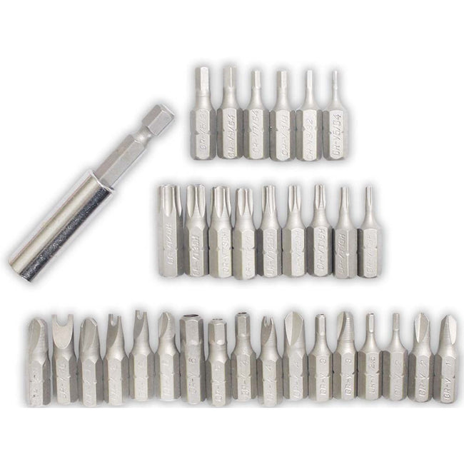 33-Piece Security Bit Set with Magnetic Extension Bit Holder - SAE/Metric sizes - TU-FR-8234 - ToolUSA
