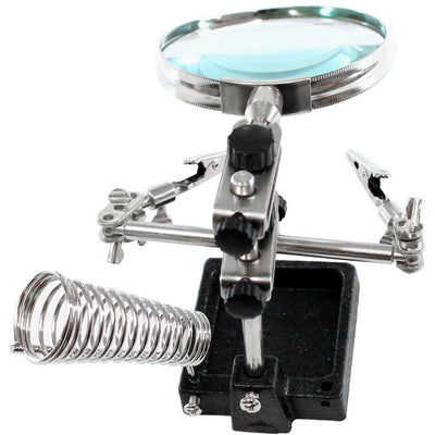 3.5" Diameter, 2x Power Magnifier And 2 Alligator Clips, All Adjustable, With Soldering Iron Stand - MG-08949 - ToolUSA