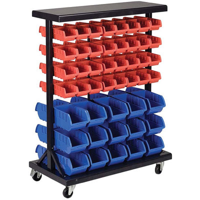 36 7/8" x 19" x 45" Large Rolling Rack With 94 Plastic Bins In Two Colors And Two Sizes - MJ-03201 - ToolUSA