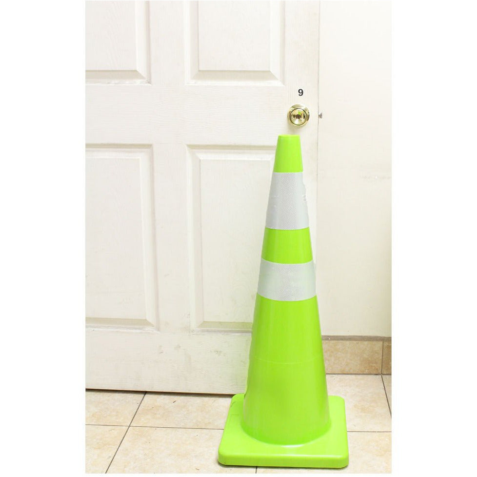 36 Inch Neon Green Safety Cone - 2 White Fluorescent Strips - ST36-G - ToolUSA